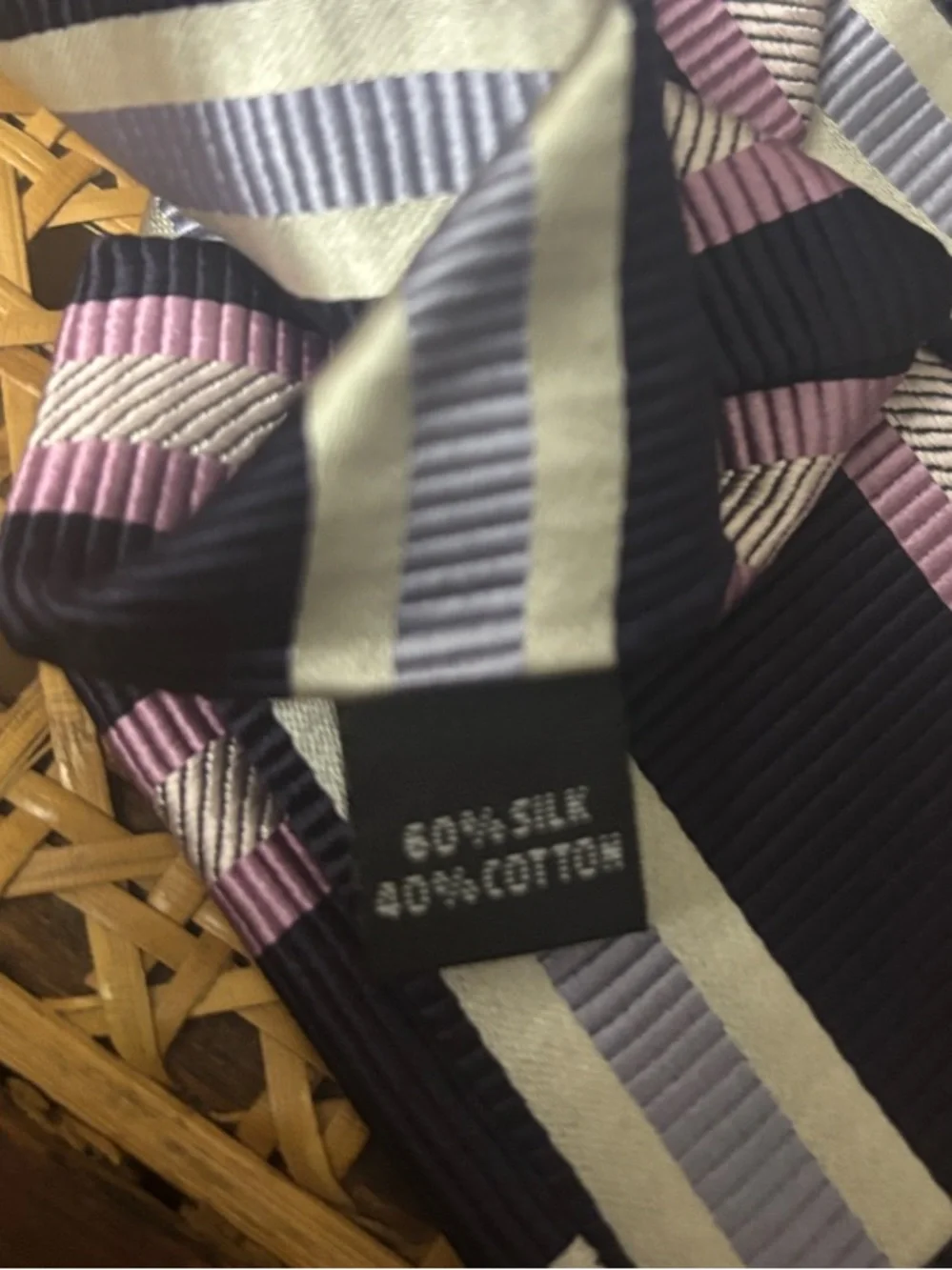 Ike Behar Navy Tie with Pink and Cream Diagonal Stripes